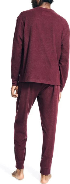 Nautica Men's Waffle Pajama Pant Set, Royal Burgundy, XL
