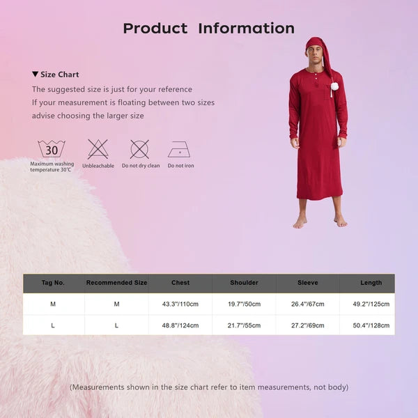Men's Sissy Nightwear Loose Striped Robe Long Sleeve Nightshirt Cap Pajama Sets
