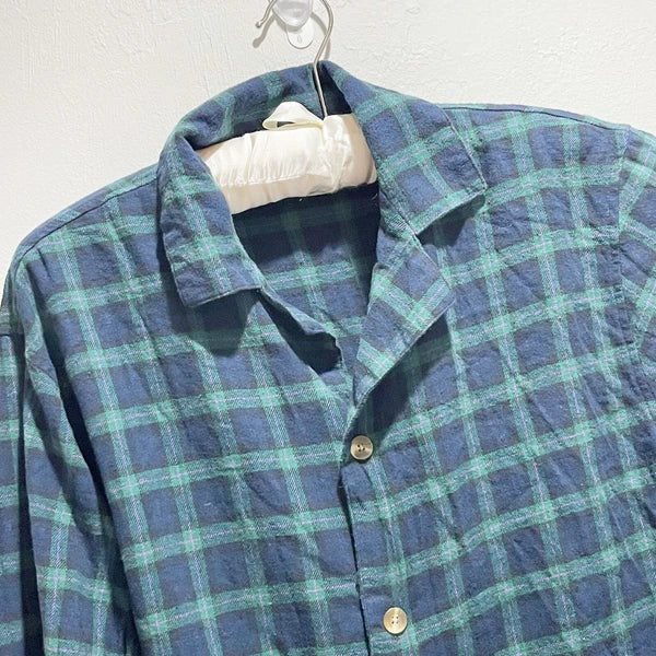 ALEXANDER DEL ROSSA Men’s Blue Green Flannel Plaid Pajama Set Button Up Size S