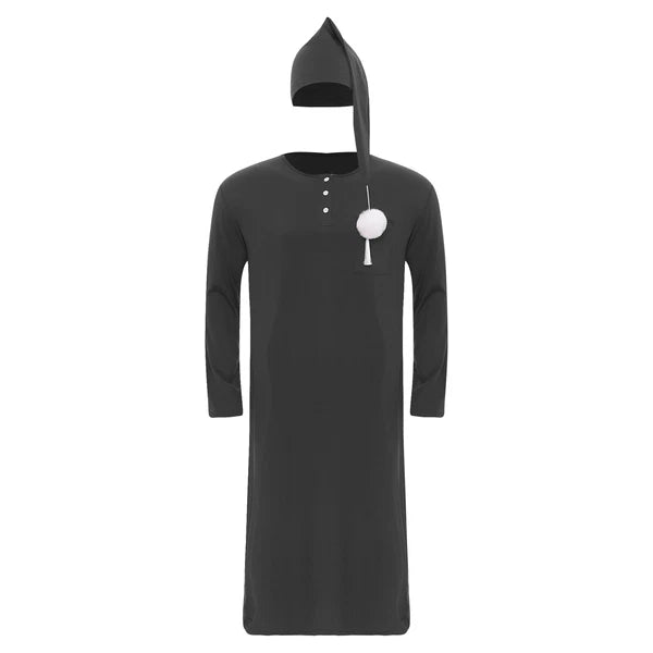 Men's Sissy Nightwear Loose Striped Robe Long Sleeve Nightshirt Cap Pajama Sets