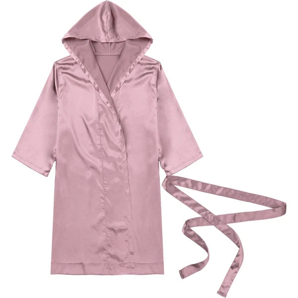 Men's Silk Satin Pajamas Hooded Bathrobe with Belted Set Bath Robe Sleepwear