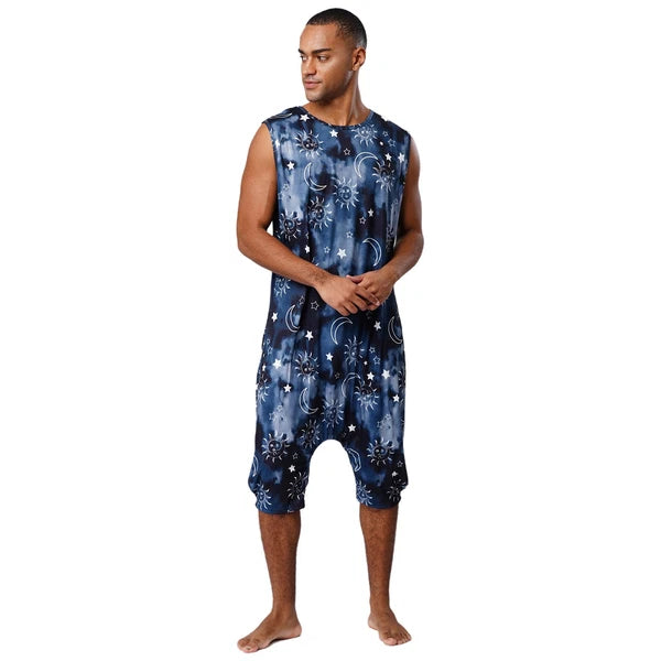 Men's Loose Romper Pajamas Jumpsuit Sleepwear Zipper Crotch One Piece Bodysuit