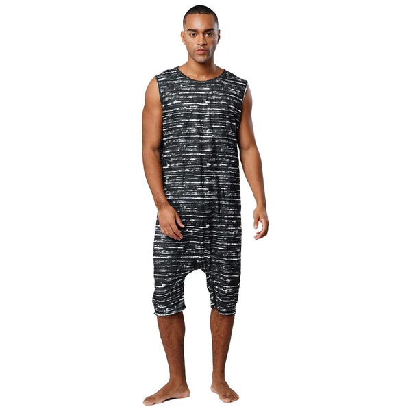 Men's Loose Romper Pajamas Jumpsuit Sleepwear Zipper Crotch One Piece Bodysuit