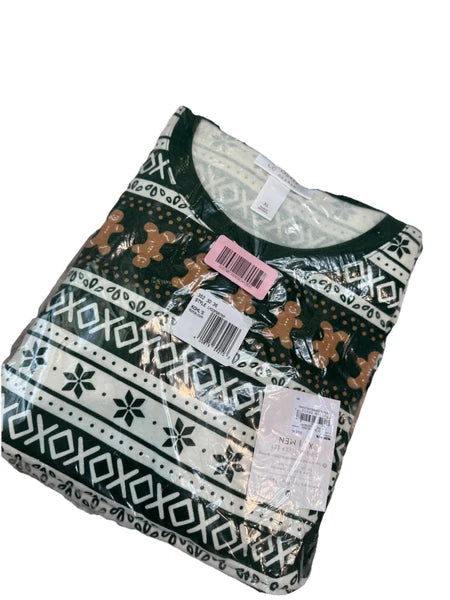 New Men’s LC Lauren Conrad Gingerbread Fair Isle Pajamas Top Pants Size XL Green