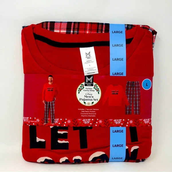 Member's Mark 2 Piece Let It Snow Pajama Set, Men's Size L - Red/Multi