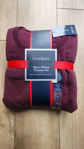 Club Room Men's 2 PC. Fleece Pajama Set Long Sleeve Crew Neck Size M NWT $65