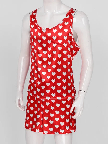 Mens Satin Pajamas Set Sleeveless Tank Top with Shorts Sleepwear Nightwear