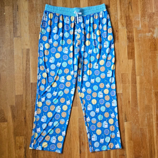 Little Sleepies Pajama Set Men's XXL Blue Cookie Milk Bamboo Comfort PJs Lounge