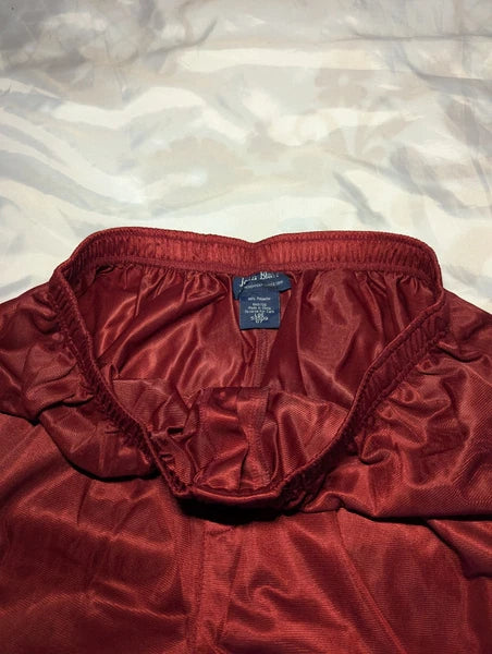 JOHN BLAIR Men's Large 2 Pc Pajama Set Sleepwear Burgundy SATIN Pants Button Top