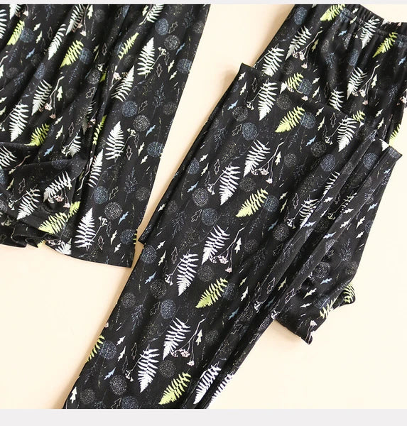 100% Silk Long Sleeve Pajamas For Men Silk Underwear Long Trousers Naked Feeling