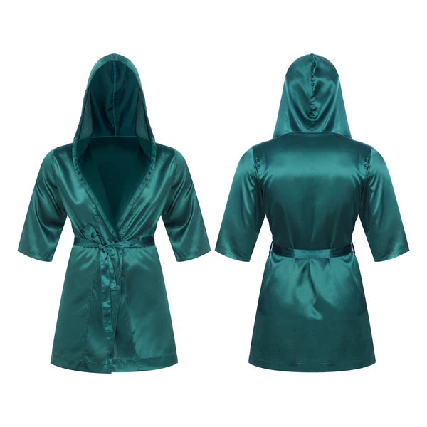 Men's Silk Satin Pajamas Hooded Bathrobe with Belted Set Bath Robe Sleepwear