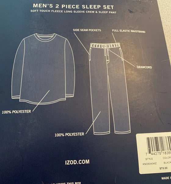 NIB Izod 2 Piece Sleep Set Mens Size XL Solid Black LS Shirt and Plaid Pants SK1