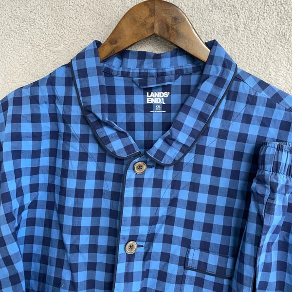 NWOT Lands' End Men's XXL Blue Check Pajama Set 100% Cotton