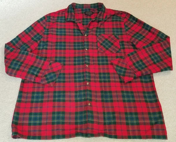 Mens Pajama Set-PENDLETON-red/green Scotch plaid 100% cotton flannel-XL