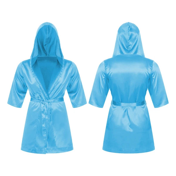 Men's Silk Satin Pajamas Hooded Bathrobe with Belted Set Bath Robe Sleepwear
