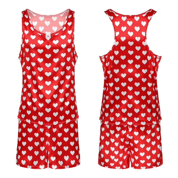 Mens Satin Pajamas Set Sleeveless Tank Top with Shorts Sleepwear Nightwear