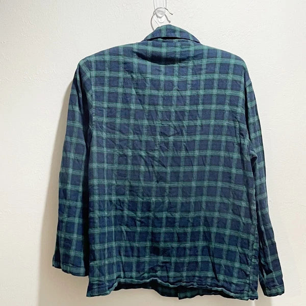 ALEXANDER DEL ROSSA Men’s Blue Green Flannel Plaid Pajama Set Button Up Size S