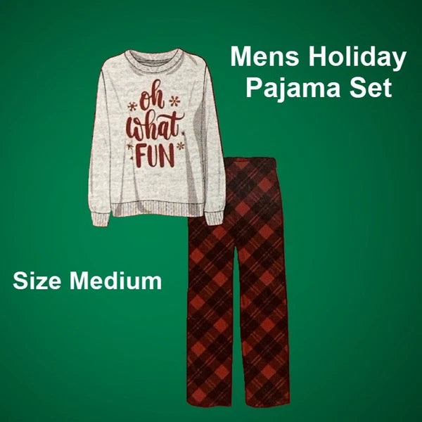Men's 2 Piece Holiday Pajama Set Christmas PJ's Size Medium Oh What Fun!