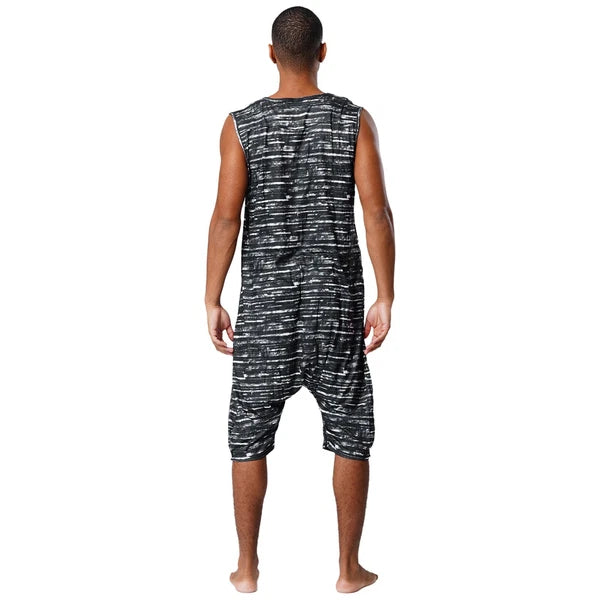 Men's Loose Romper Pajamas Jumpsuit Sleepwear Zipper Crotch One Piece Bodysuit