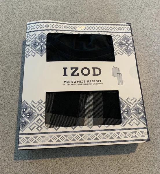 NIB Izod 2 Piece Sleep Set Mens Size XL Solid Black LS Shirt and Plaid Pants SK1