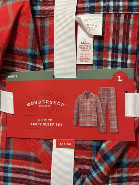 New! Target Wondershop Men's Red Plaid Cotton Pajamas Set, Size Large