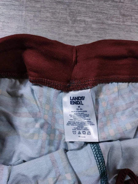 Lands End Pajama Set Adult Medium Red Plaid Lounge Pant PJs Shirt Gift Mens