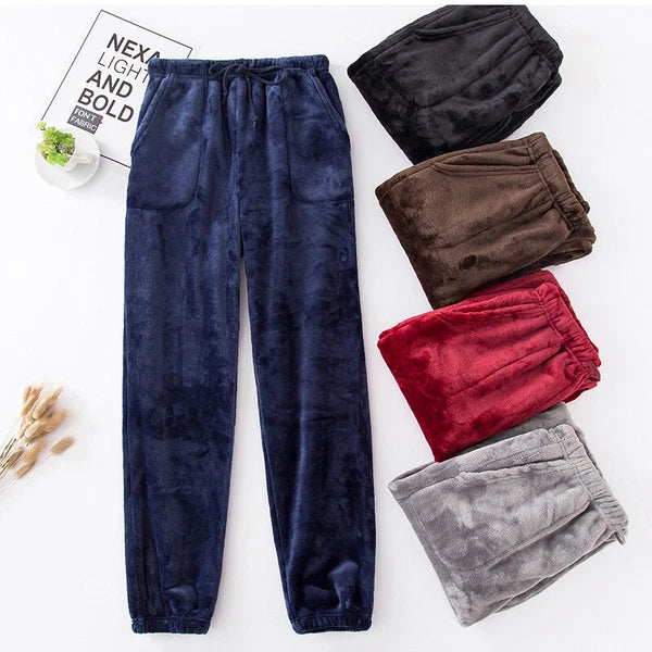 Men Nightwear Pajama Set Flannel Coral Fleece Pullover Tops Soft Long Sleeve New