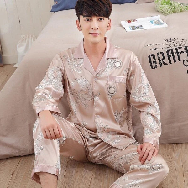Bathrobe Men Satin Silk Robe Embroidery Dragon Kimono Sleepwear Fashion Style