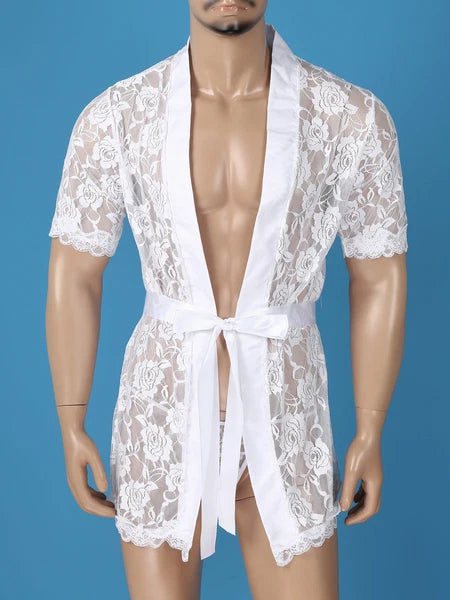 Men's Silk Satin Pajamas Hooded Bathrobe with Belted Set Bath Robe Sleepwear