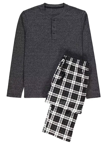NEW George Mens Black Mix Long Sleeve Waffle Checked Loungewear Set Size 4XL