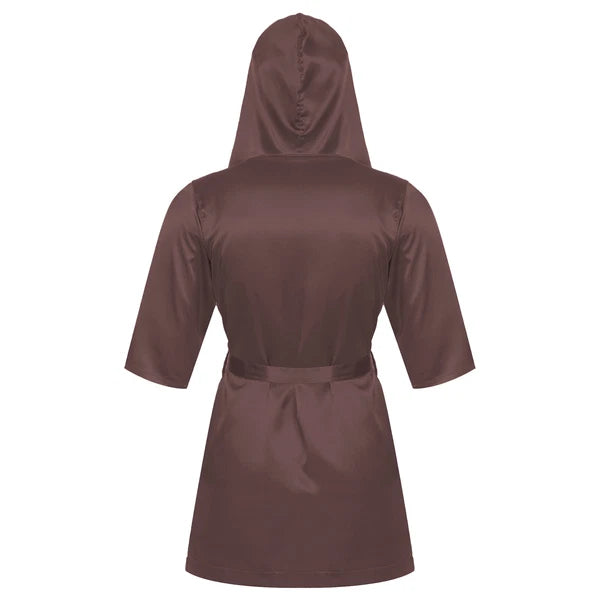 Men's Silk Satin Pajamas Hooded Bathrobe with Belted Set Bath Robe Sleepwear
