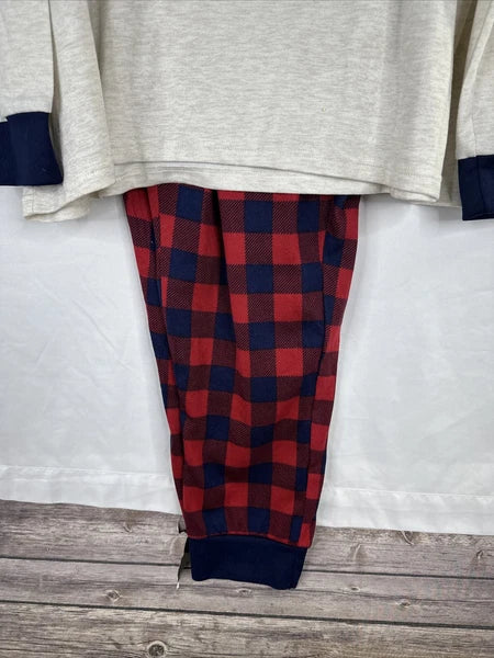Dearfoams Pajama Set Mens Size 3XL Ivory Red Plaid PAPA BEAR