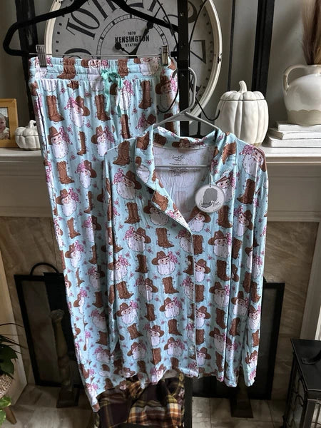 NEW NWT $55 SWEETHART "Cowboy Santa" men's Christmas pajamas pajama set XL