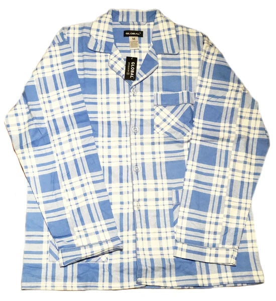 Men's Long Sleeve Pajama Lounge Set Comfortable PJ's Soft Fleece Plaid Sleepwear