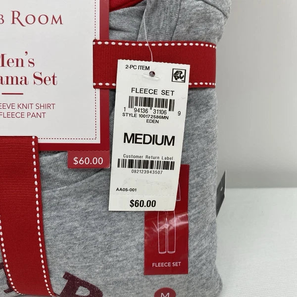 $60 Club Room Mens 2-Piece Pajama Set Hoppy Holidays Fleece Long Sleeve Size M