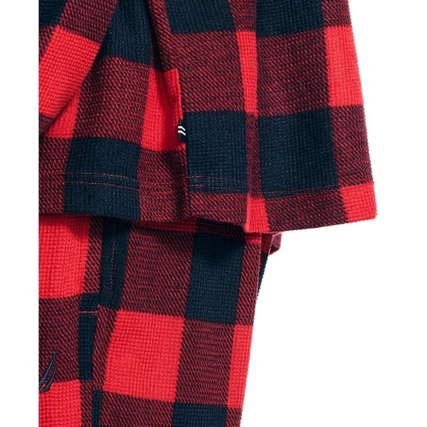 Nautica Men's Waffle Buffalo Plaid Pajama Pant Set, Red Large