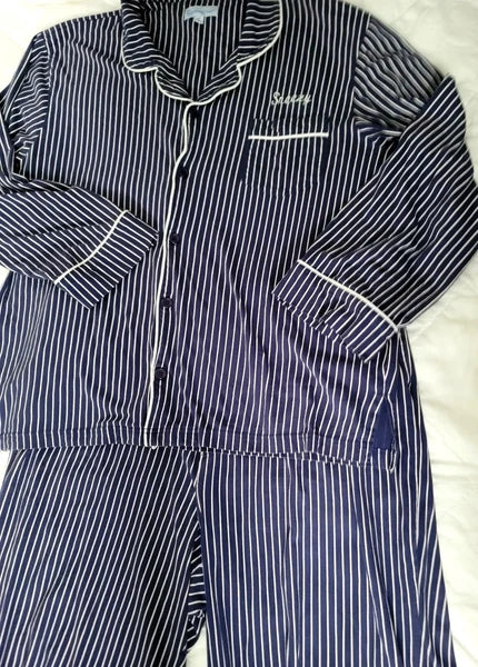 Pajamagram Pajamas Mens XL Blue Striped Sneezy Sleep Set Stretch Cotton New