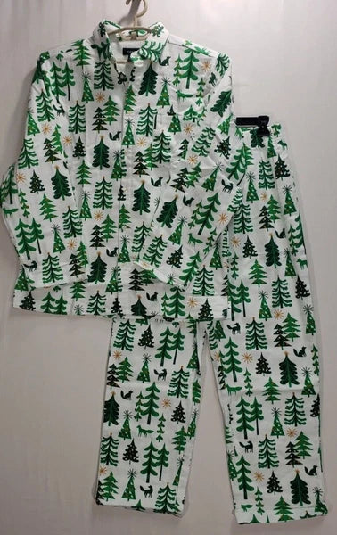Nordstrom Pajama Set Mens MEDIUM Christmas Trees Flannel Long Sleeve $69 NEW
