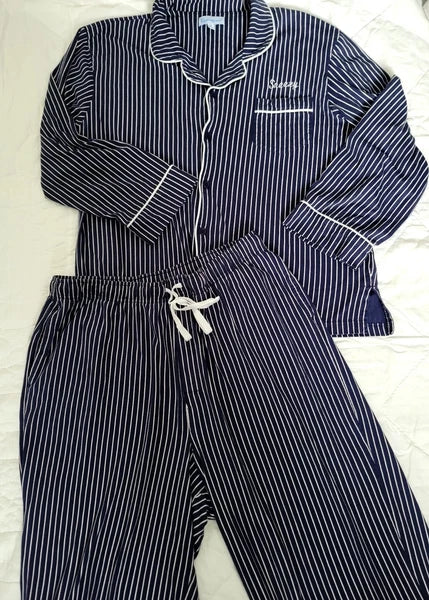 Pajamagram Pajamas Mens XL Blue Striped Sneezy Sleep Set Stretch Cotton New
