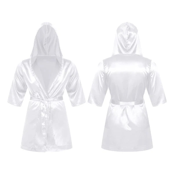 Men's Silk Satin Pajamas Hooded Bathrobe with Belted Set Bath Robe Sleepwear
