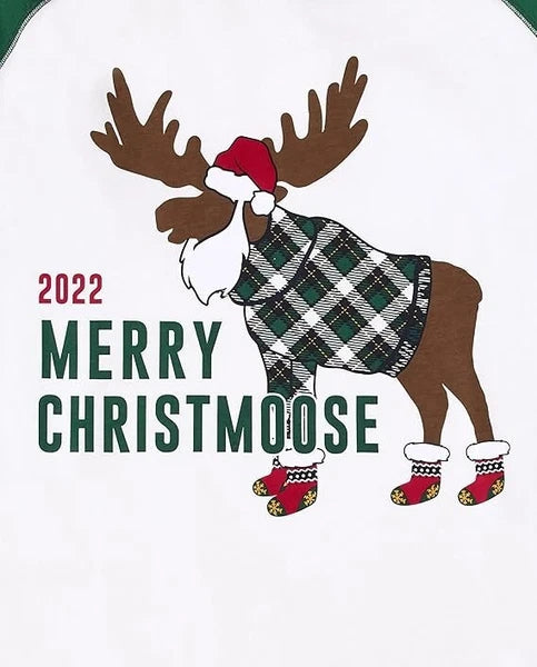 Merry Christmas Holiday Pajamas Set Men's XL Cotton White Green Moose 2022