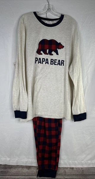 Dearfoams Pajama Set Mens Size 3XL Ivory Red Plaid PAPA BEAR