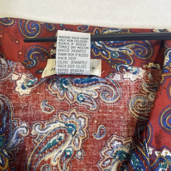 Bill Blass Men’s Pajama Set 2 Piece Paisley Print Blue Red Large 100% Cotton