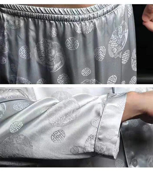 Men's 100% Mulberry Silk Pajamas Set Long Sleeves Silk Sleepwear S M L