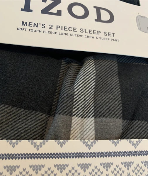 NIB Izod 2 Piece Sleep Set Mens Size XL Solid Black LS Shirt and Plaid Pants SK1