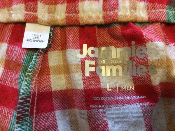 Jammies Families Mens Size L Pajama Set Red Green Plaid Flannel Pants Knit Top