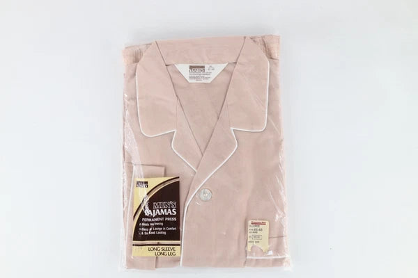 Deadstock Vintage 70s Streetwear Mens XL 2 Piece Long Sleeve Pajamas Set Rose