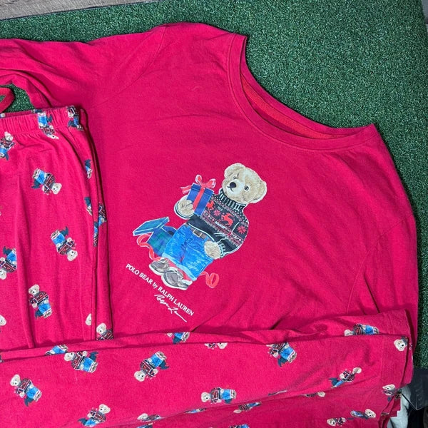 Polo Ralph Lauren Bear Pajama Set Mens Medium Red Long Sleeve lounge Sleepwear