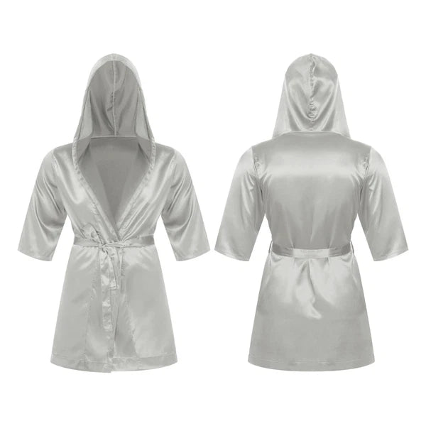 Men's Silk Satin Pajamas Hooded Bathrobe with Belted Set Bath Robe Sleepwear