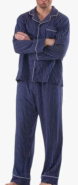 Pajamagram Pajamas Mens XL Blue Striped Sneezy Sleep Set Stretch Cotton New